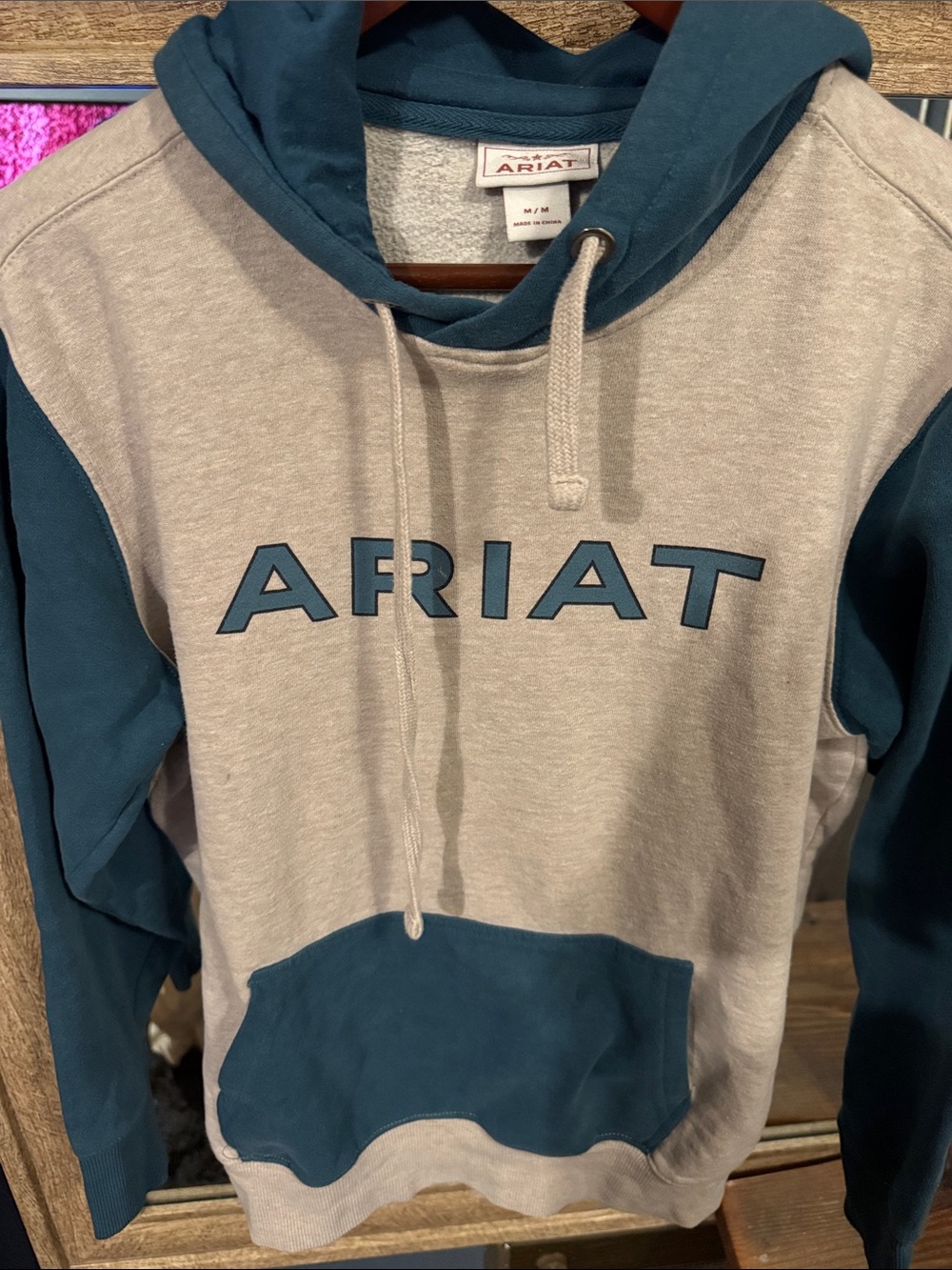 Ariat Teal and Gray Pullover Hooded Sweater